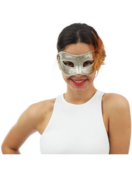 Loup fantaisie plumes or