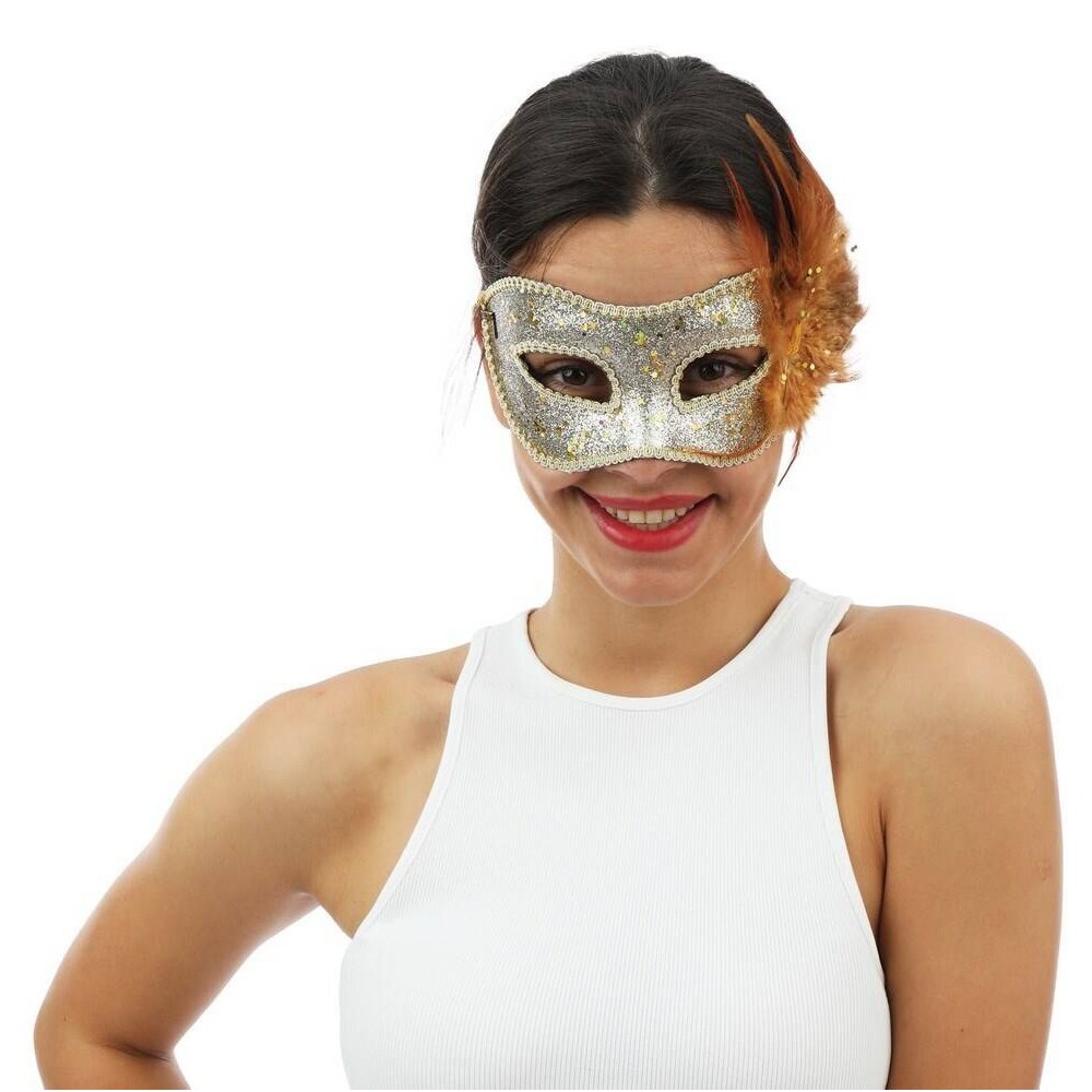 Loup fantaisie plumes or