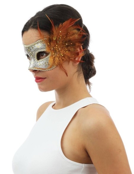 Loup fantaisie plumes or