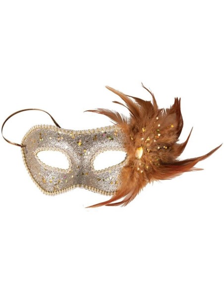 Loup fantaisie plumes or