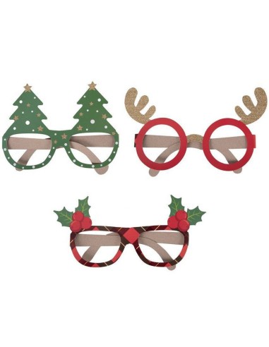 6 lunettes Noël cartonnées assorties