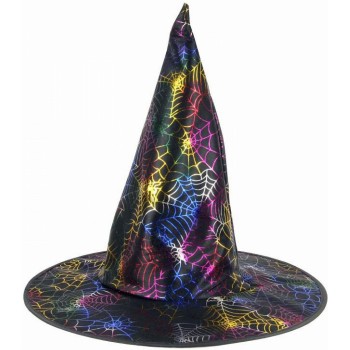 Chapeau sorcière toiles d'araignées multicolores