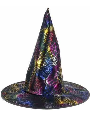Chapeau sorcière toiles d'araignées multicolores