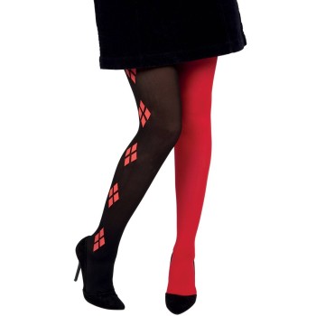 Collant motifs arlequin rouge et noir