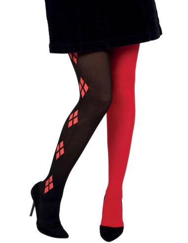 Collant motifs arlequin rouge et noir