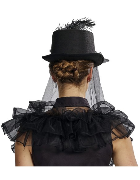 Chapeau dame noir avec voile et plume