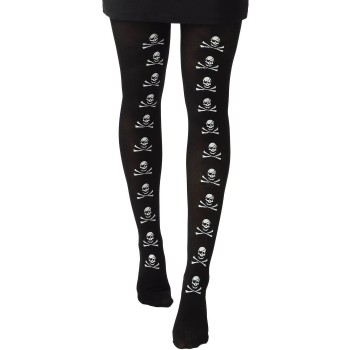 Collant noir opaque motif têtes de mort