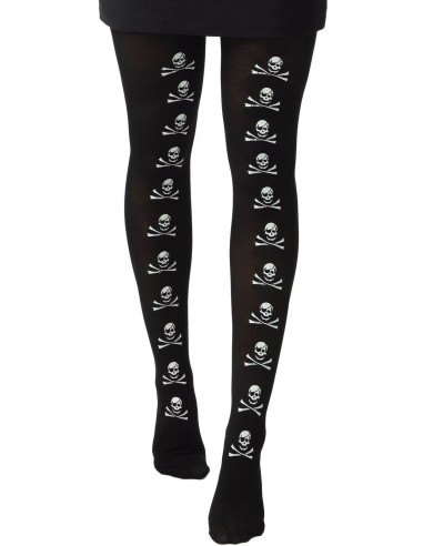 Collant noir opaque motif têtes de mort