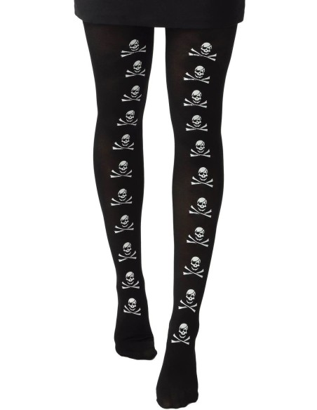 Collant noir opaque motif têtes de mort