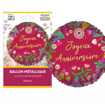 Ballon Joyeux Anniversaire floral 50cm