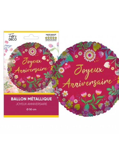 Ballon Joyeux Anniversaire floral 50cm