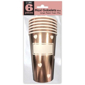 6 maxi gobelets coeurs rose gold