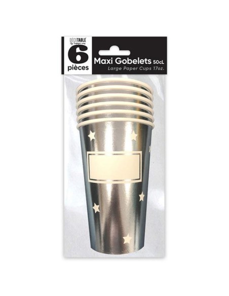 6 maxi gobelets étoiles argent