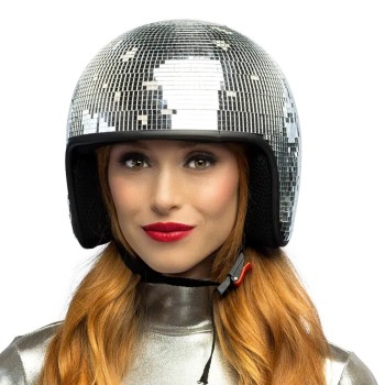 Casque boule à facettes disco argent femme
