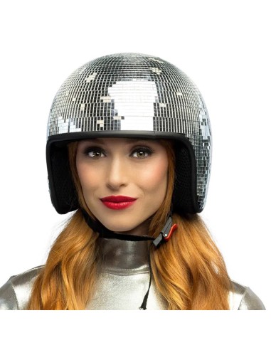 Casque boule à facettes disco argent femme