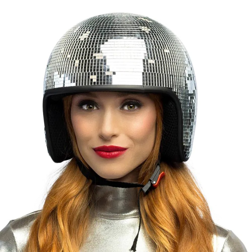Casque boule à facettes disco argent femme